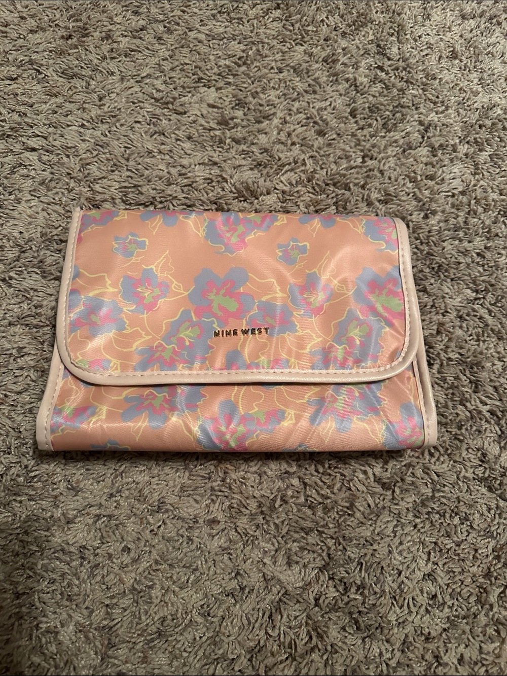 Nine West Peach Floral Cosmetic Clutch with Pastel Accents